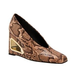 NEW Katy Perry Women Snake Print The Hollow Wedge Pump Heels‎ SZ 10M Taupe Multi